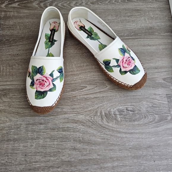 Dolce & Gabbana White and Pink Rose Print Espadrilles - Picture 7 of 7